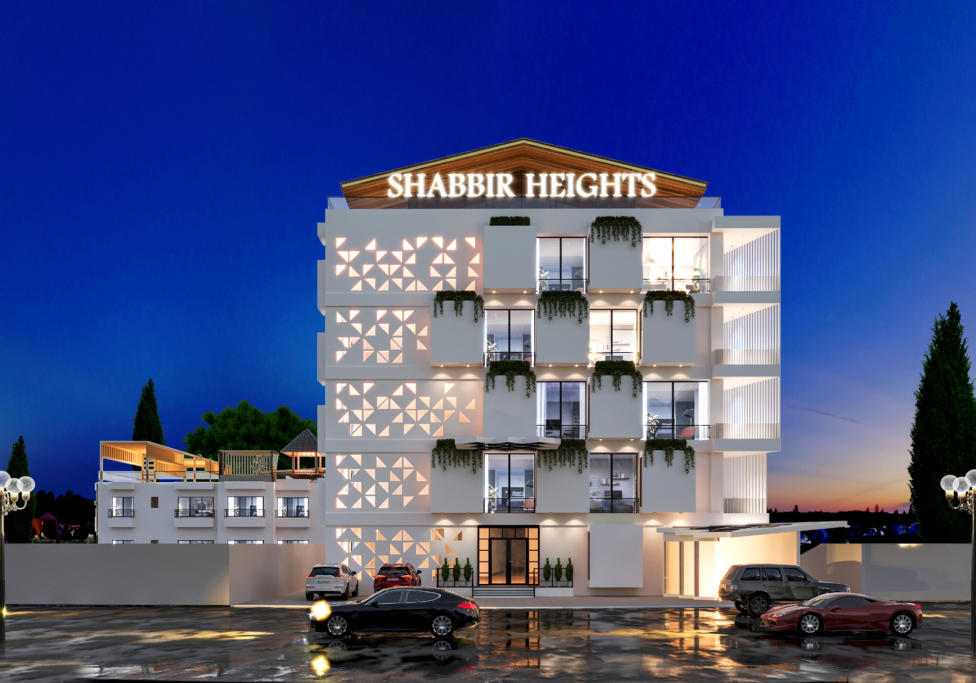 Shabbir Heights — Night Facade