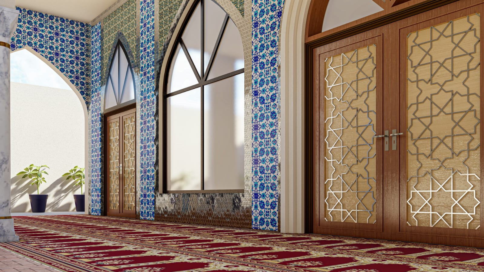 Prayer Hall Entry — Carved Timber Doors