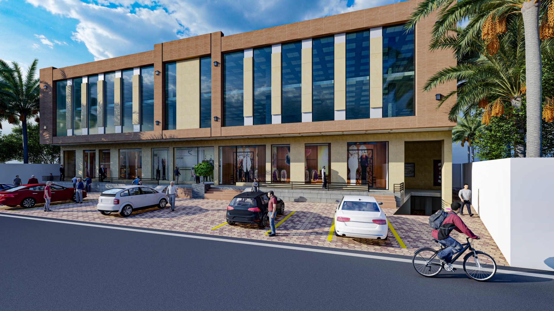 Stone & Glass Retail Block — Angle View
